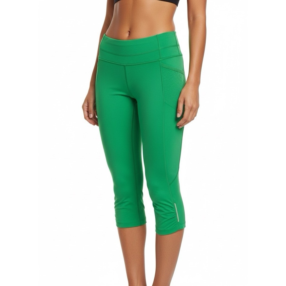 Athleta Dobby Be Free Knicker Green Capri Leggings SIZE MEDIUM Pocket Reflective